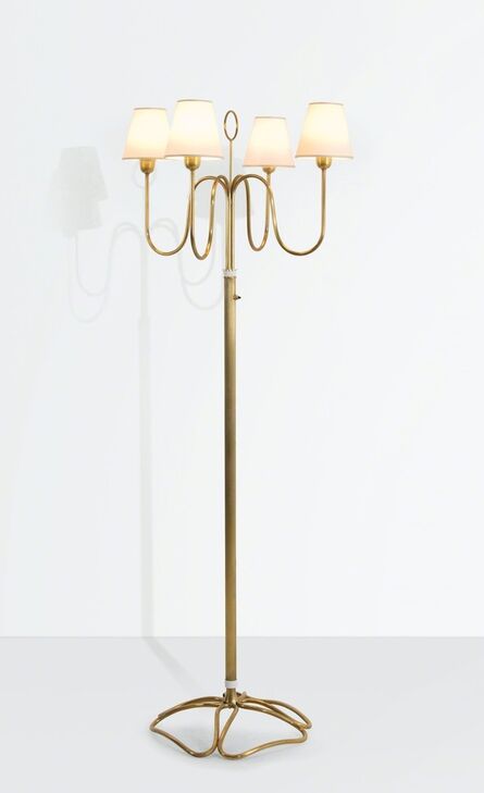 Gino Sarfatti, ‘a floor lamp with a brass and lacquered brass structure and fabric shades’, ca. 1950