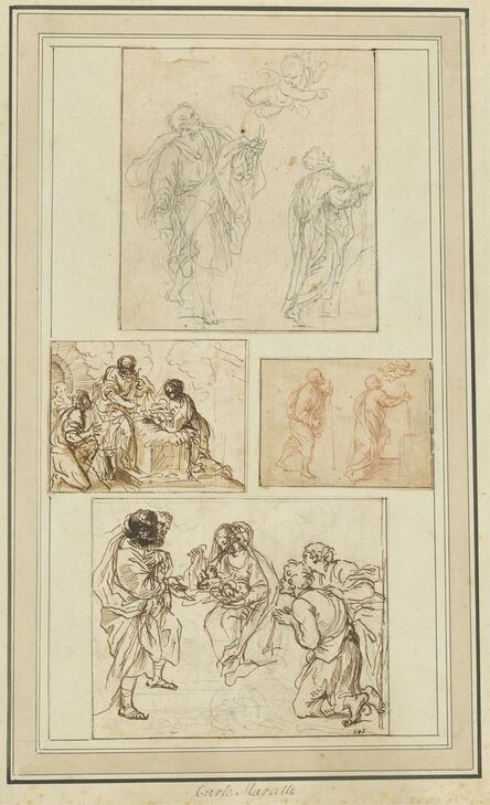 Agostino Masucci, ‘Studies of Saint Joseph and the Adoration (four sketches mounted on one sheet)’