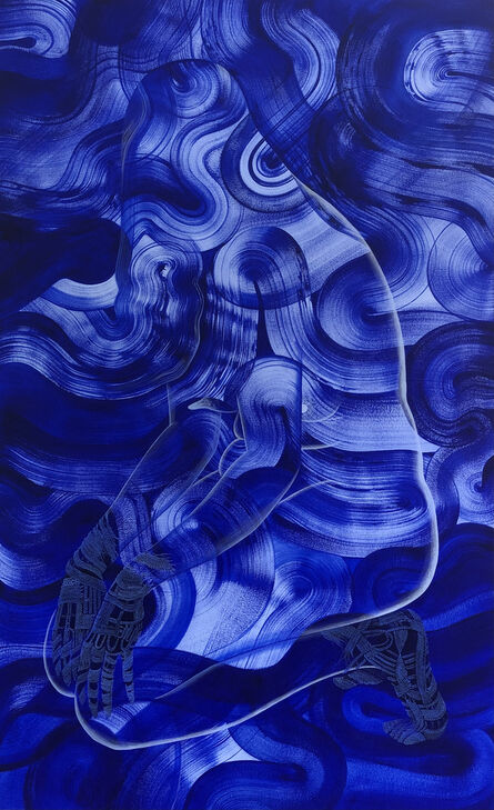 Marigold Santos, ‘shroud envisioning (self-supplication in blue)’, 2022