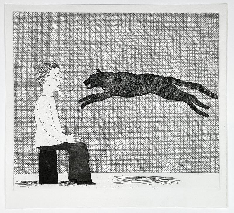 David Hockney, ‘A Black Cat Leaping (Six Fairy Tales from the Brothers Grimm)’, 1969, Print, Etching and aquatint on one copper plate on W S Hodgkinson paper, Petersburg Press 