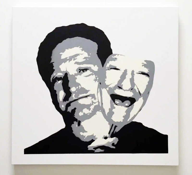 Plastic Jesus, ‘ “Robin Williams behind the Mask” - stenciled acrylic spray on cotton canvas’, 2017, Painting, Stencil acrylic on canvas, Wallspace