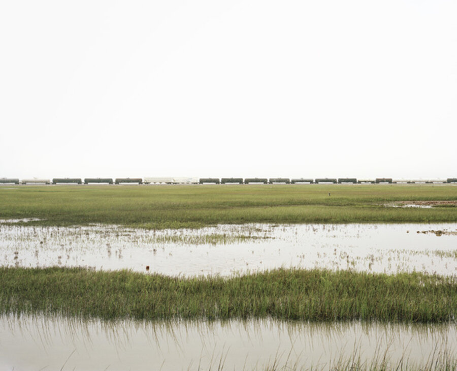 Untitled (Trains Crossing Estuarial Corridor-4), Virginia Point, Texas