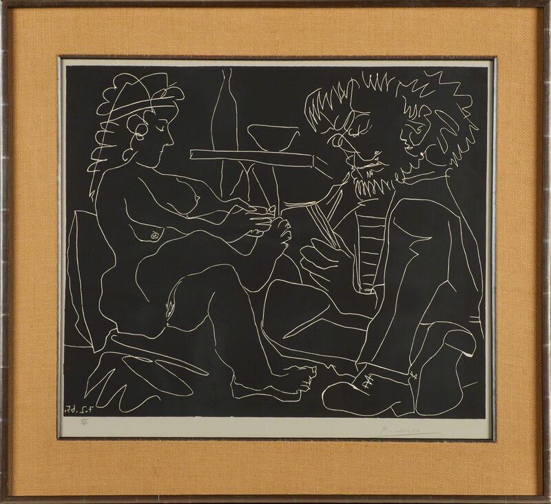 Pablo Picasso, ‘Peintre Dessinant et Modèle nu au Chapeau’, 1965, Print, Linocut on Arches paper (framed), Rago/Wright/LAMA