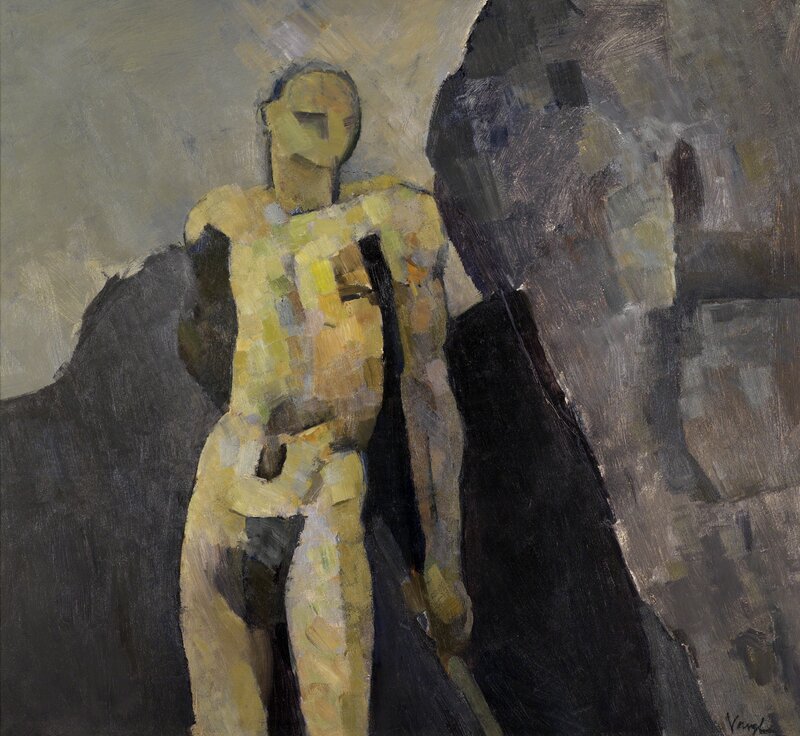 Keith Vaughan, ‘Nude Against a Rock’, 1957, Painting, Oil on board, Osborne Samuel