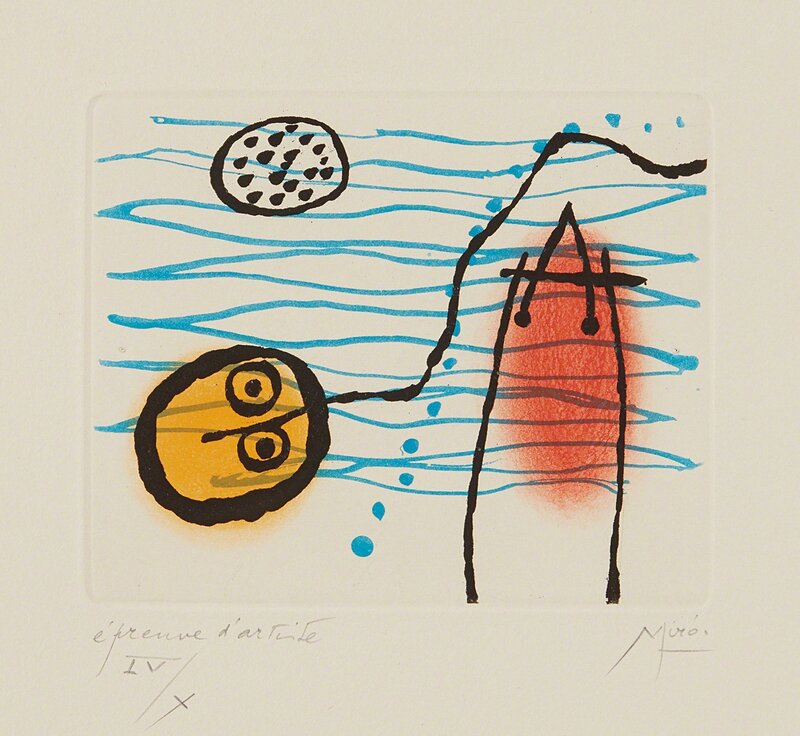 Joan Miró, ‘Suite la bague d'aurore (The Ring of Dawn Suite): one plate’, 1957, Print, Etching and aquatint in colors, on Rives BFK paper, with full margins., Phillips