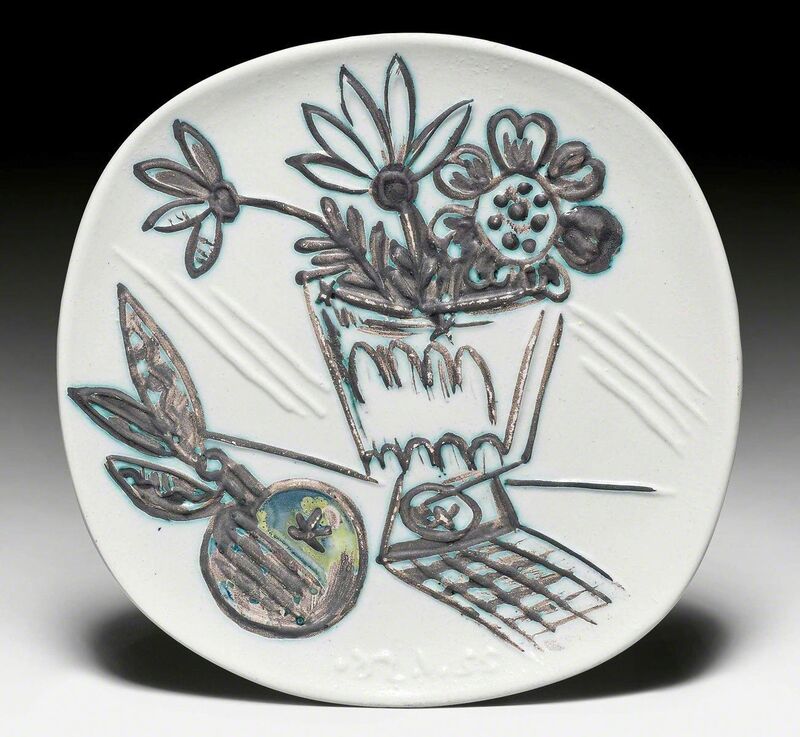 Pablo Picasso, ‘Bouquet à la pomme’, 1956, Design/Decorative Art, Plate. Ceramic painted in brown, yellow, green and ivory. Decorated with oxidiced paraffin., Koller Auctions
