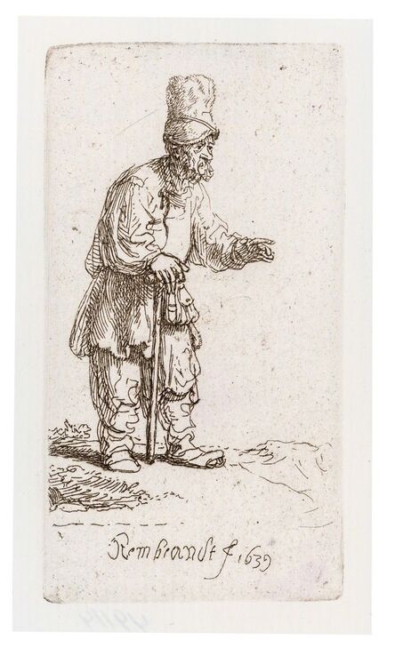 Rembrandt van Rijn, ‘Peasant in a High Cap, Standing Leaning on a Stick’, 1639