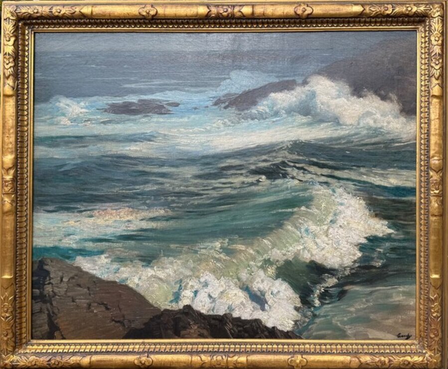 Crashing Waves on the Rocky Shore 1909 oil on canvas F.J. Waugh