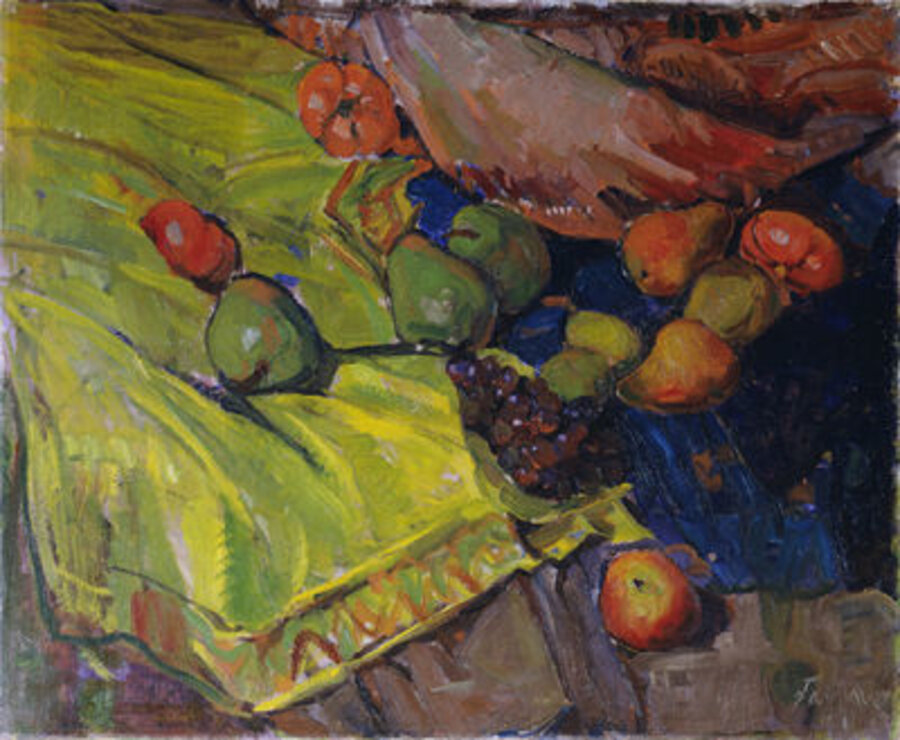 Still Life with Fruit on Green Cloth