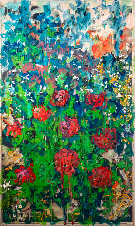 Norma de Saint Picman, ‘THE GARDEN OF EDEN, Sunset, red flowers, summer..., Noravisionsolar’, 2021