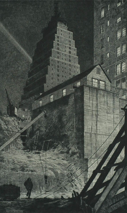 Martin Lewis, ‘Building a Babylon, Tudor City, NY’, 1929