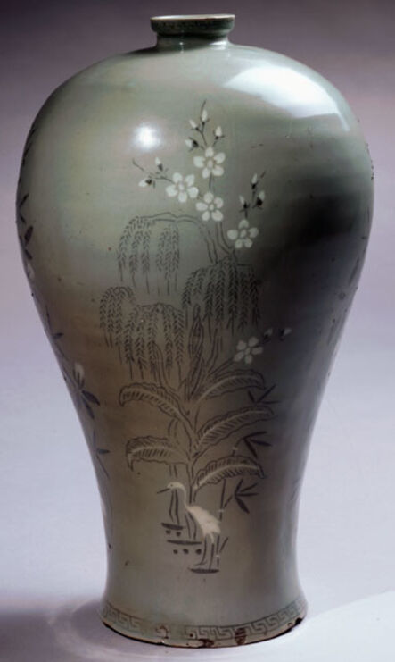 ‘Maebyong (“plum vase”) with Crane, Bamboo, Banana and Plum Motif ’, late 12th early 13th century