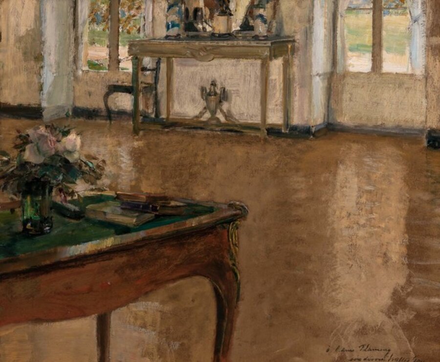 A Bureau Plat set with Flowers