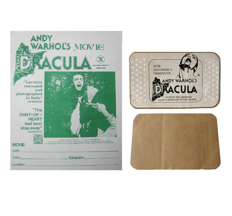 Andy Warhol, ‘2 PIECE LOT- "Andy Warhol's DRACULA", 1974, BANDAGE Film Promotion Giveaway, & Handbill RARE’, 1974, Ephemera or Merchandise, Print on bandage, VINCE fine arts/ephemera