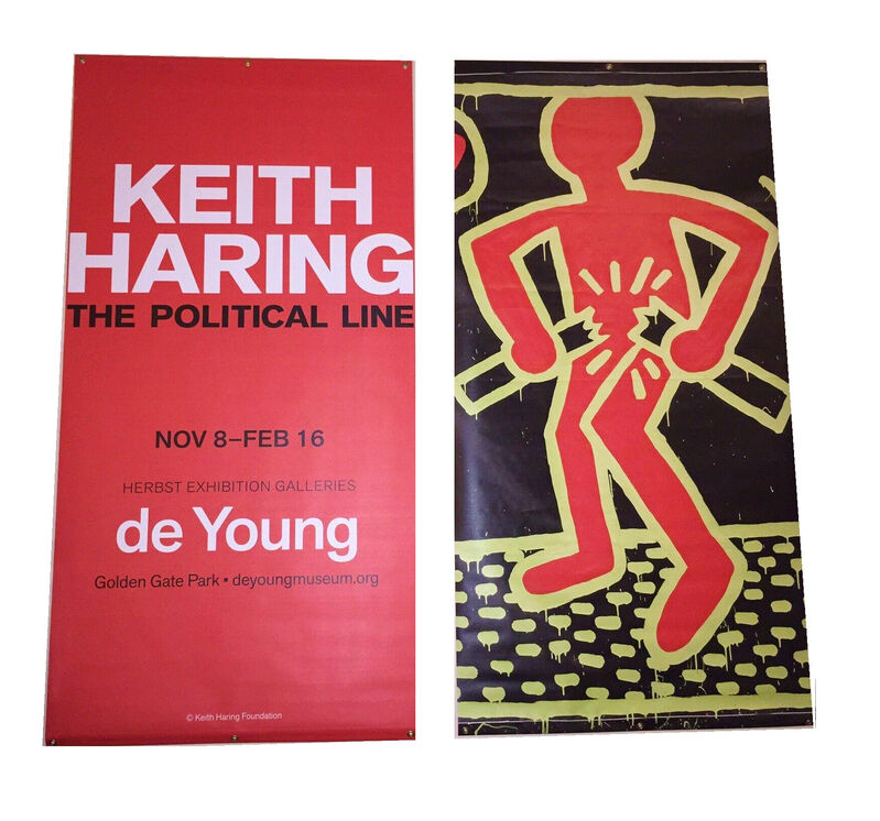 Keith Haring, ‘"The Political Line", Exhibition Banner (unused), 2.5 x 6 ft. The de Young Museum of San Francisco, Double-Sided. ’, 2015, Ephemera or Merchandise, Vinyl, VINCE fine arts/ephemera