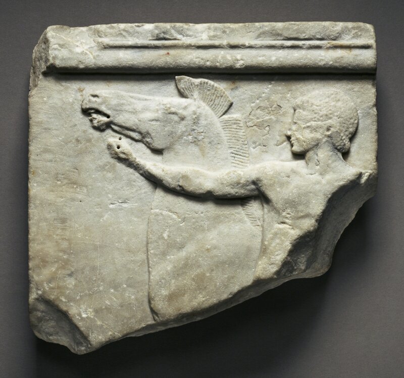 ‘Votive Relief (The Cottenham Relief)’, ca. 500 BCE, Blue-gray marble, J. Paul Getty Museum