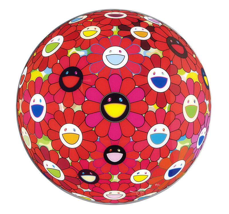 Takashi Murakami, ‘Flower Ball 3D Red Ball’, 2013, Print, Offset print, cold stamp and high gloss varnishing. Diasec mount., Gallery Delaive