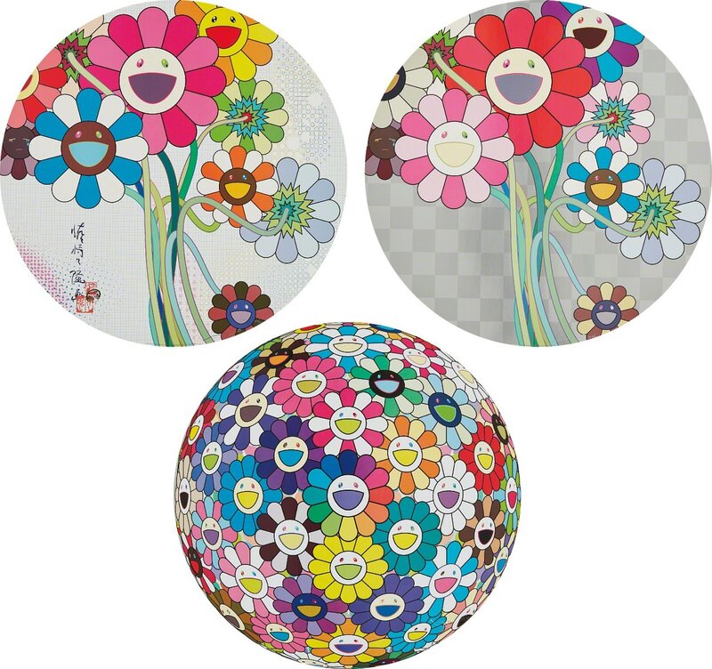 Takashi Murakami, ‘Even The Digital Realm Has Flowers To Offer!; Warhol/Silver; and Thoughs on Matisse’, 2009-15, Print, Three offset lithographs in colors, on smooth wove paper, the full sheets, Phillips