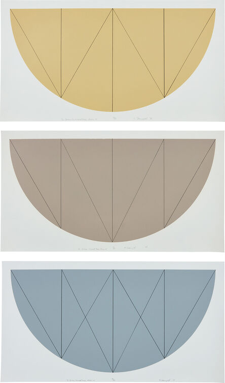 Robert Mangold (b. 1937), ‘1/2 Manila Curved Area Series W; 1/2 Brown Curved Area Series V; and 1/2 Gray Curved Area Series X (S. & S. 1968.01-1968.03, S. 1-3)’, 1968