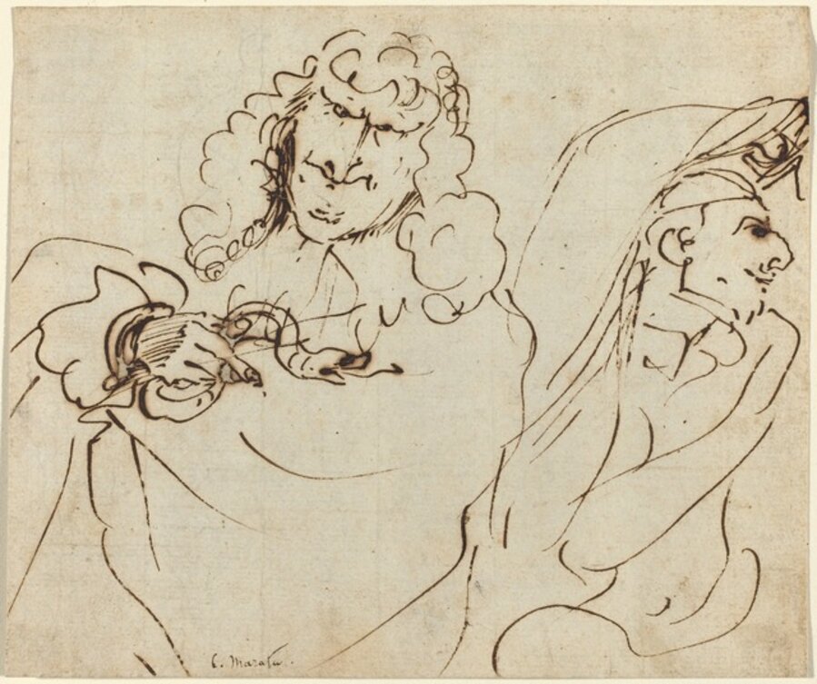 Caricature with Mola Protecting Himself from Carlo Maratta Holding a Viper