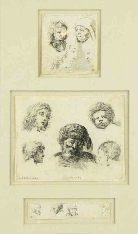 Stefano Della Bella, ‘Study of faces’, 17th Century