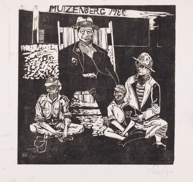 William Kentridge, ‘Muizenberg 1933’, 1975, Print, Linoleum cut, Sylvan Cole Gallery