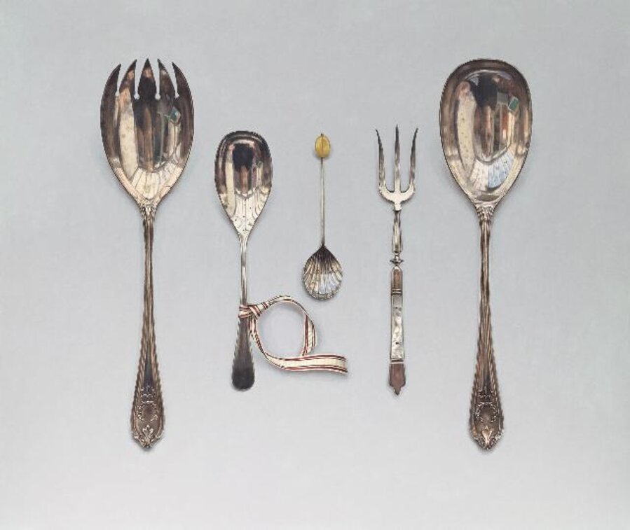 Salad Servers with Arranged Silverware
