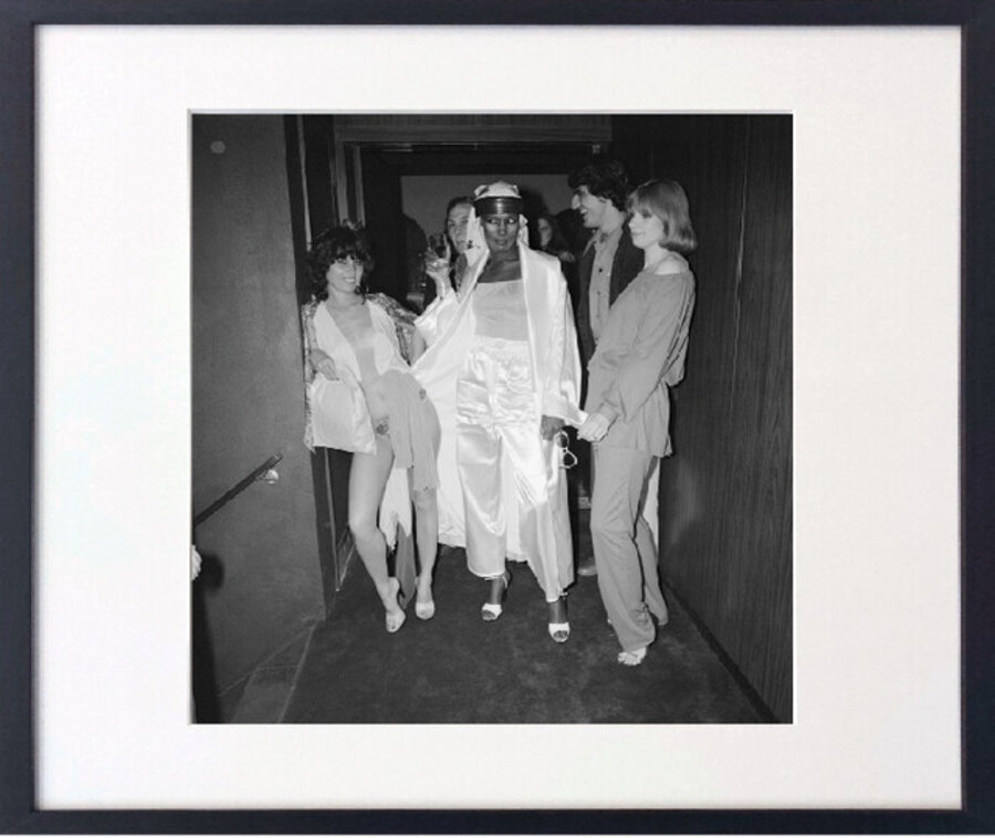 Grace Jones in Hallway with JudiJupiter and Others on Opening Night Farfalle, NY, June 17