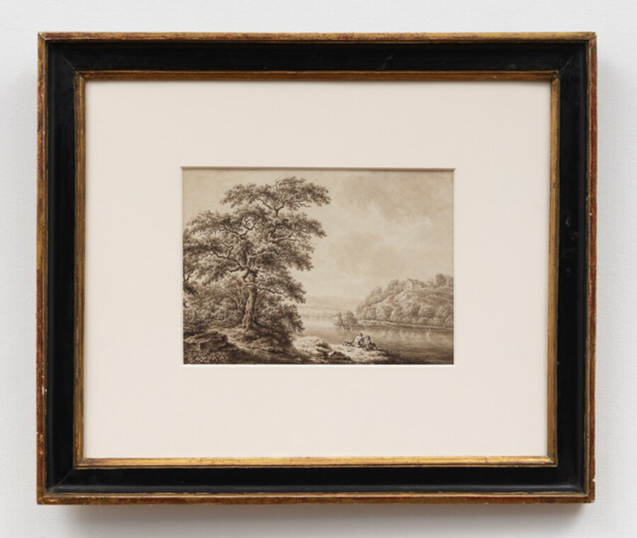 River Landscape with Two People on the Banks of the River, c.