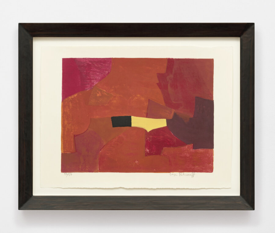 Composition lie-de-vin, jaune et noire