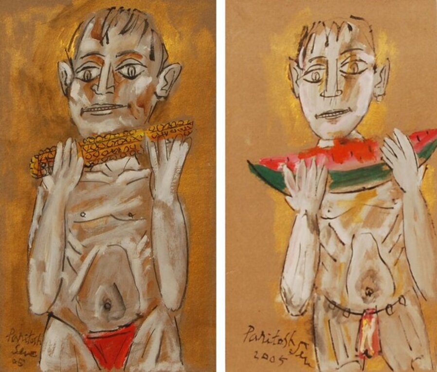 Boy Eating Corn & Watermelon, Figurative, Acrylic on Board (Set of 2 works)