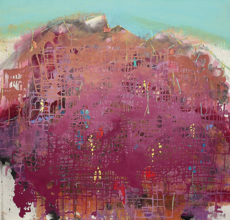 Yi Kai, ‘Red Circuit Mountain 紅色的線狀山巒’, 2015, Painting, Acrylic On Rice Paper, Alisan Fine Arts