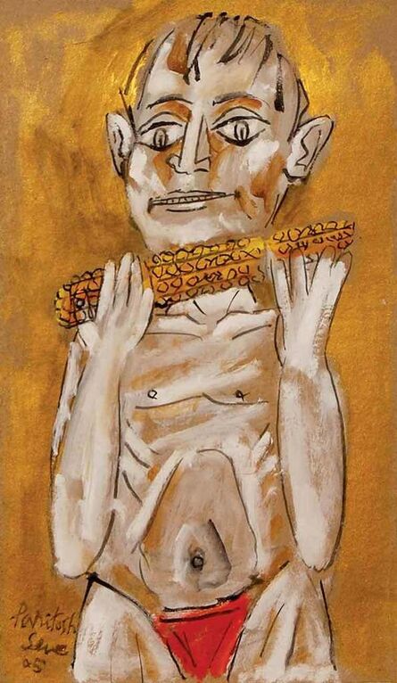 Paritosh Sen, ‘Boy Eating Corn, Acrylic on Board, Yellow, Orange, Red, Black Colours by Modern Artist "In Stock"’, 2005
