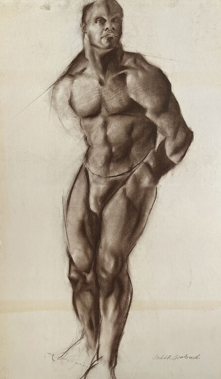John R. Grabach, ‘Muscular Black Male Nude Academic Life Drawing in Charcoal’, ca. 1950s