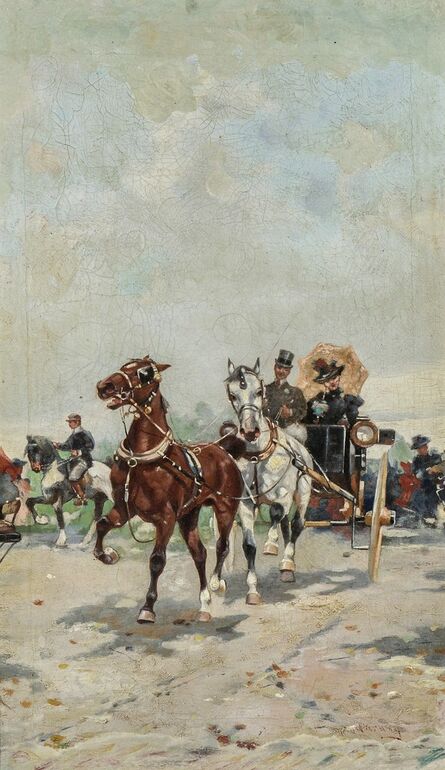 Gustav Prucha, ‘Horse-drawn Carriage Charging Forward’