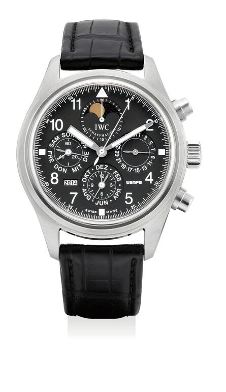 IWC, ‘A fine and rare stainless steel perpetual calendar chronograph wristwatch with moon phases, numbered 31 of a 50 pieces limited edition’, Circa 2003