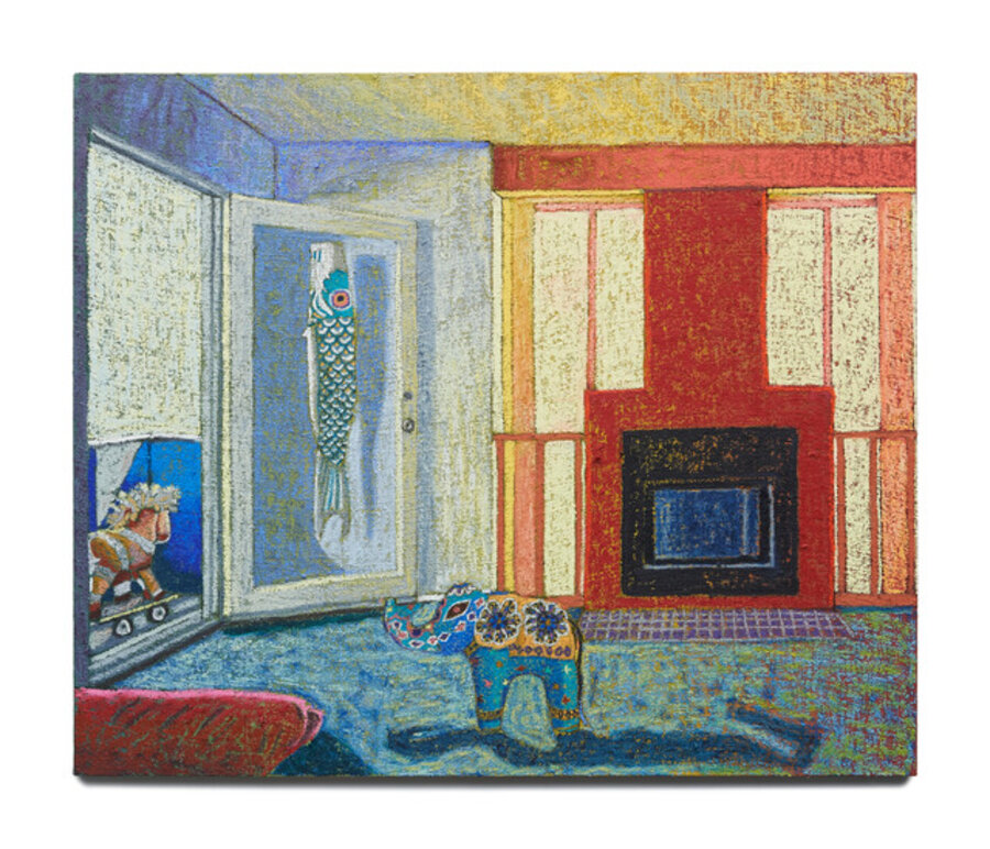 Frank Gehry Interior, Venice Beach, with Suzani Elephant