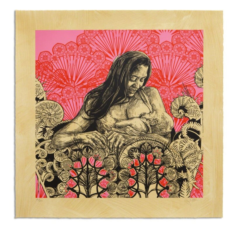 Swoon, ‘Dawn and Gemma’, 2014, Print, Screenprint with coffee stain on paper, Woodward Gallery