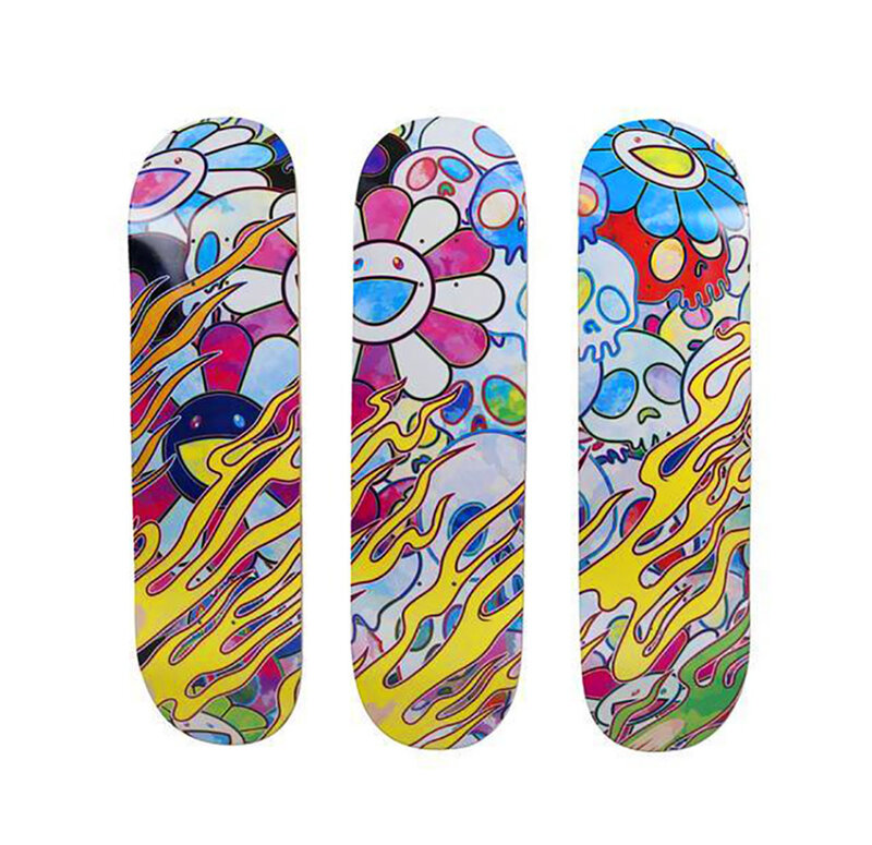 Takashi Murakami, ‘Takashi Murakami Flaming Skulls Skateboard Decks (set of 3) ’, 2018, Print, Offset print on maple wood skate decks, Lot 180 Gallery