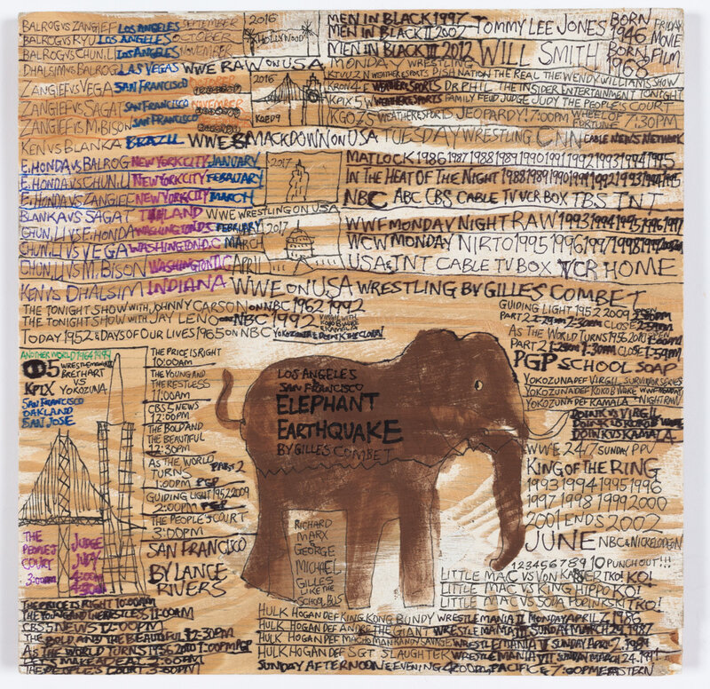 Daniel Green, ‘Elephant Earthquake by Gilles Combet’, 2016, Drawing, Collage or other Work on Paper, Marker and colored pencil on wood, Creativity Explored