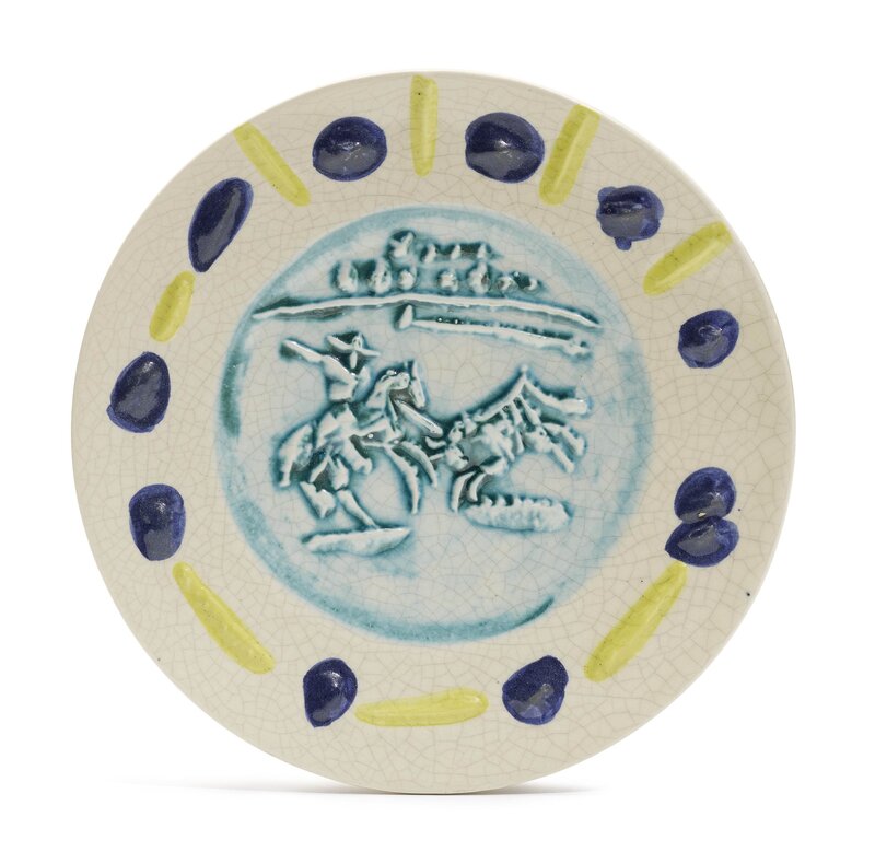 Pablo Picasso, ‘Picador’, 1953, Design/Decorative Art, Plate. Ceramic with painting in yellow, blue and green. Decorated with engobes, Koller Auctions