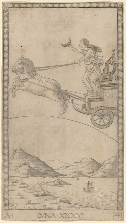 Master of the E-Series Tarocchi, ‘Luna (Moon)’, ca. 1465