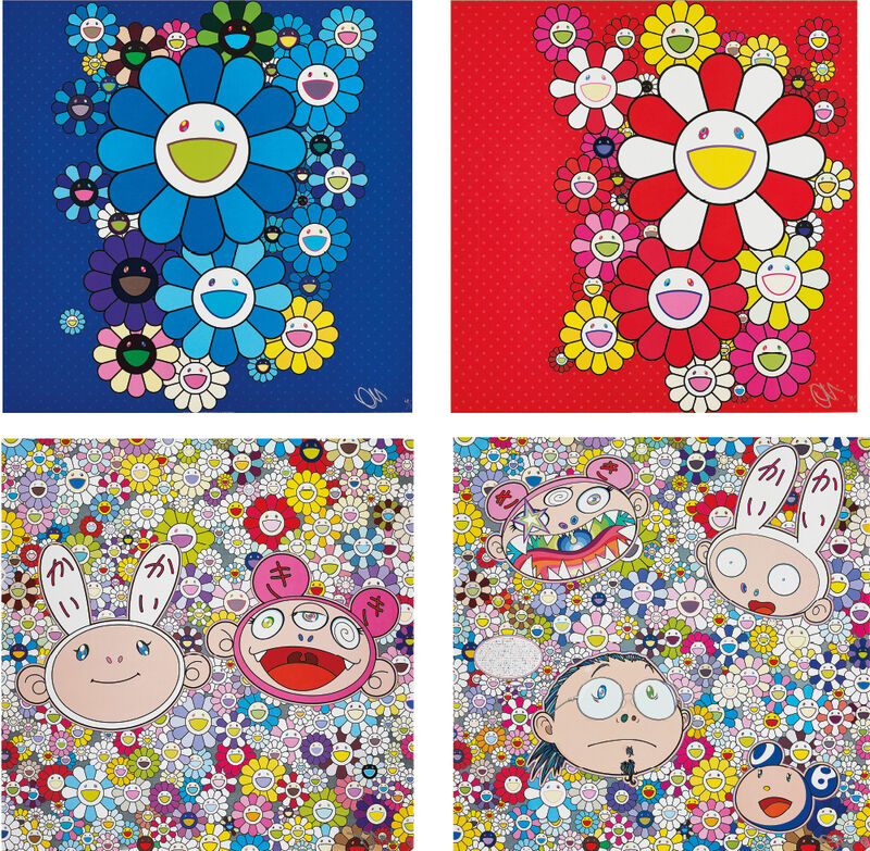 Takashi Murakami, ‘Blue Velvet; Rose Velvet; Kaikai & Kiki: Dreaming of Shangri-la; and The Creative Mind’, 2015; and 2016, Print, Four offset lithographs in colours, on smooth wove paper, the full sheets., Phillips