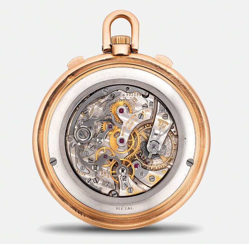 Patek Philippe, ‘A fine and very rare pink gold openface chronograph pocket watch with pink dial, 30-minute register and tachometer scale’, 1941, Fashion Design and Wearable Art, 18k pink gold, Phillips