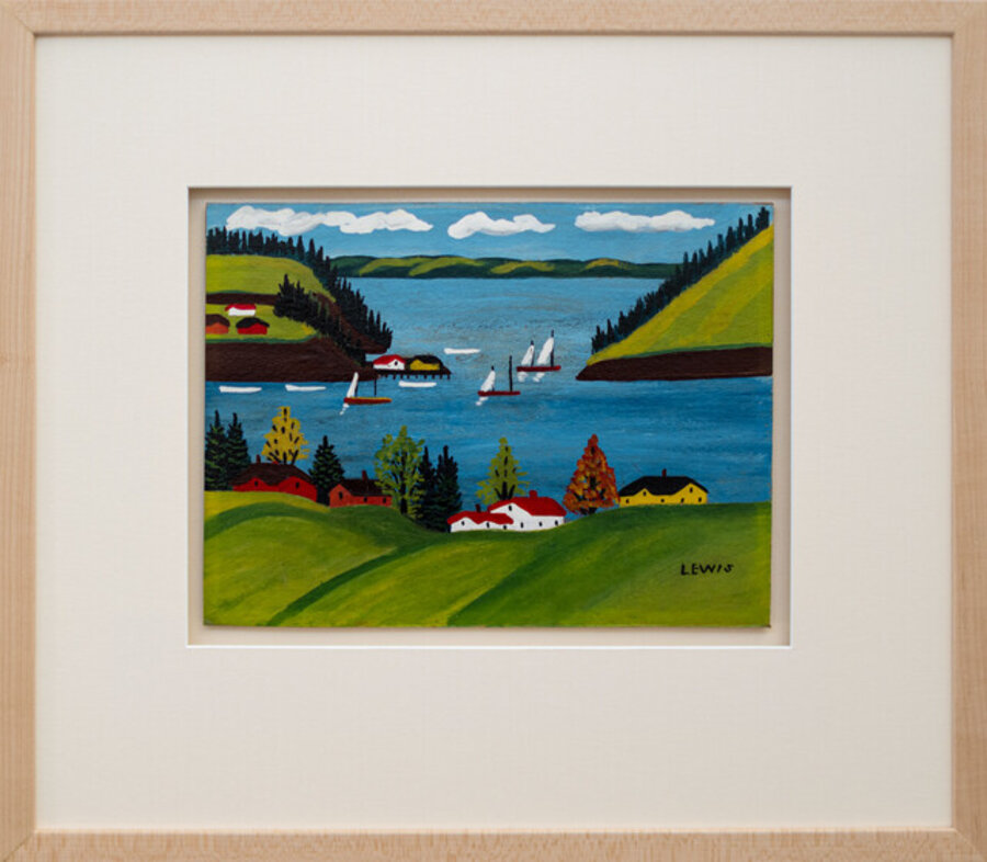 Sandy Cove - landscape, folk art, oil on board