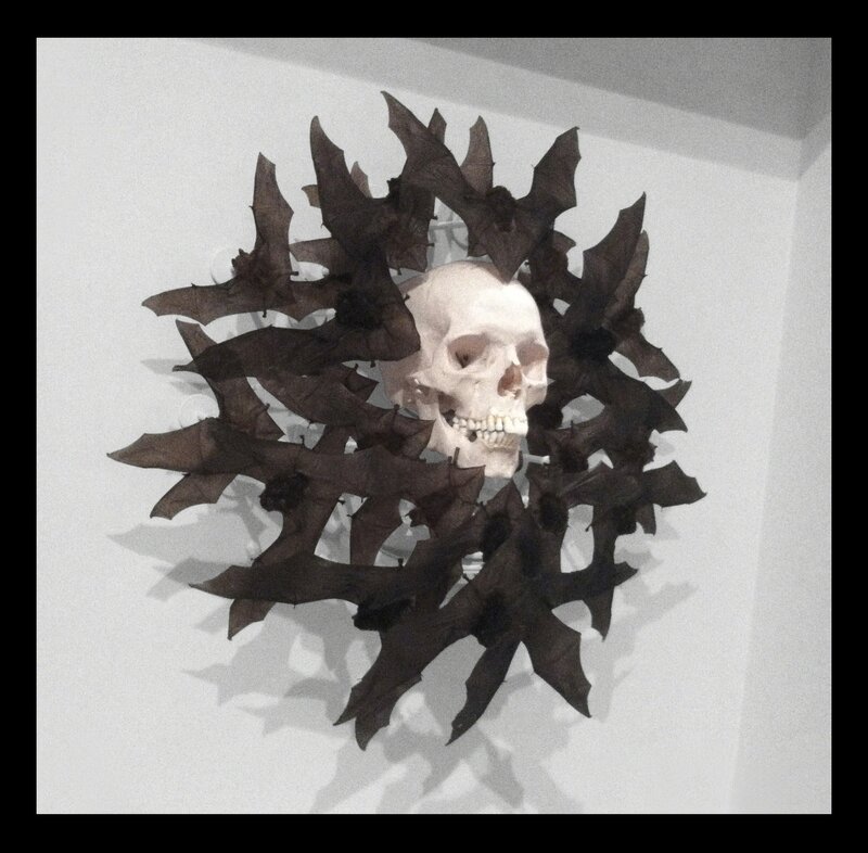 Joseph Grazi, ‘Self Portrait #2’, 2015, Sculpture, Human skull and Taxidermied bats on Wood in Plexiglass, Joseph Gross Gallery
