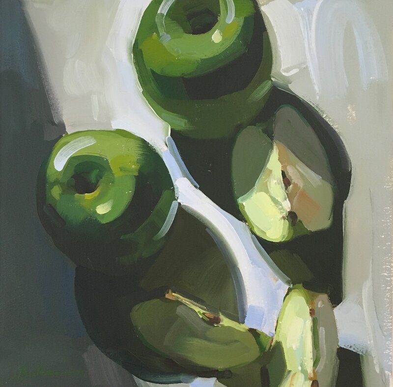 Samantha Buller, ‘Apples in Shadows’, 2020, Painting, Oil on Arches Oil Paper, mounted on cradle board, Abend Gallery