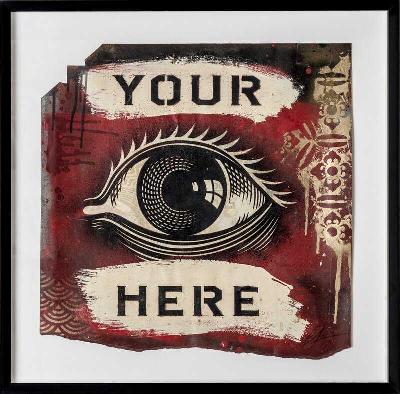 Shepard Fairey, ‘Your Eye Here’, 2017, Drawing, Collage or other Work on Paper, Material Stencil and Mixed Media Collage on Paper, Print Them All