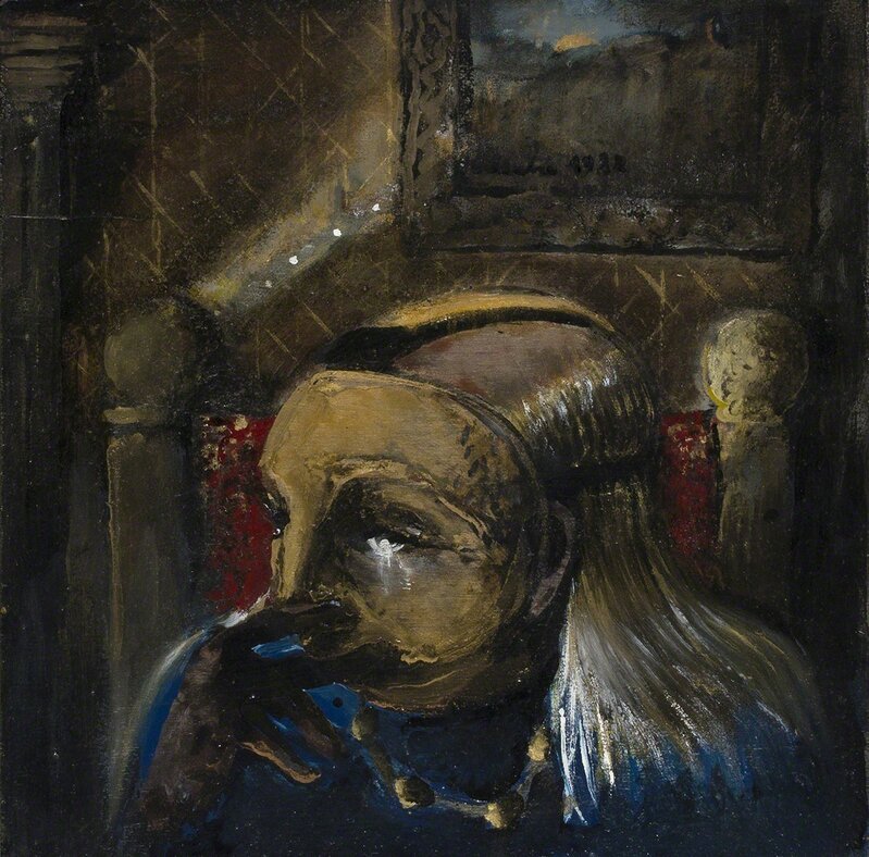 Sergio Vacchi, ‘Self-portrait with mask’, 1982, Painting, Oil on board, Bertolami Fine Arts