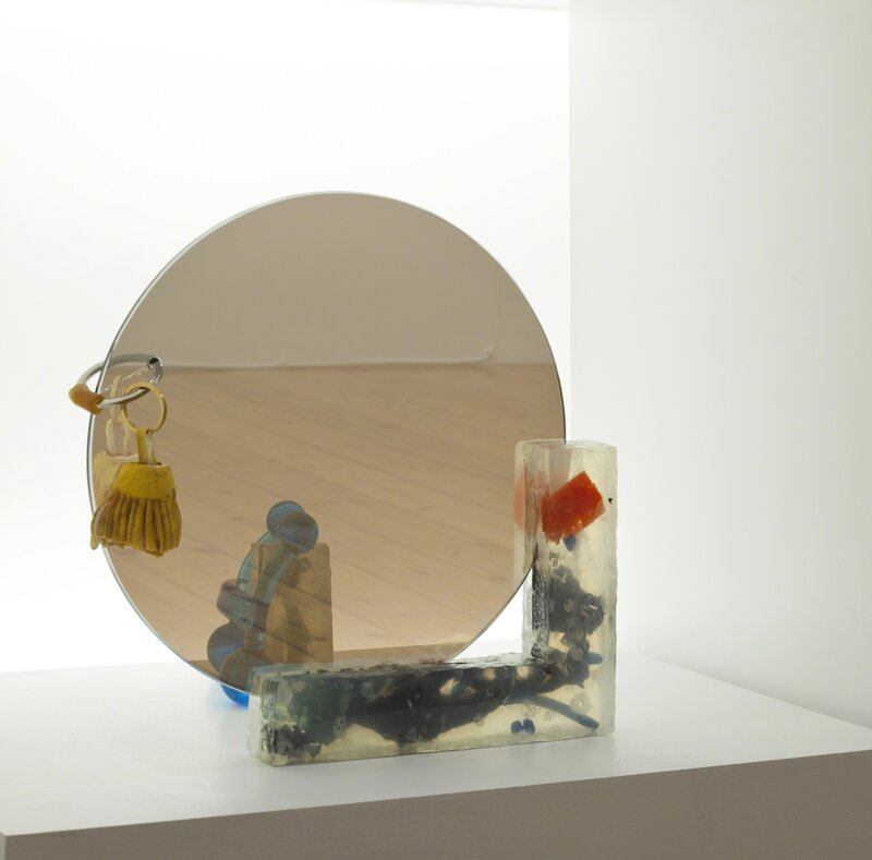 Anicka Yi, ‘The Question Is Would You Recognize My Face Tomorrow’, 2013, Other, Two way mirror, resin, glycerin soap, sponge, vinyl tubing, acrylic paint, steel rings, grapefruit peel, plastic foot massager, Kunsthalle Basel